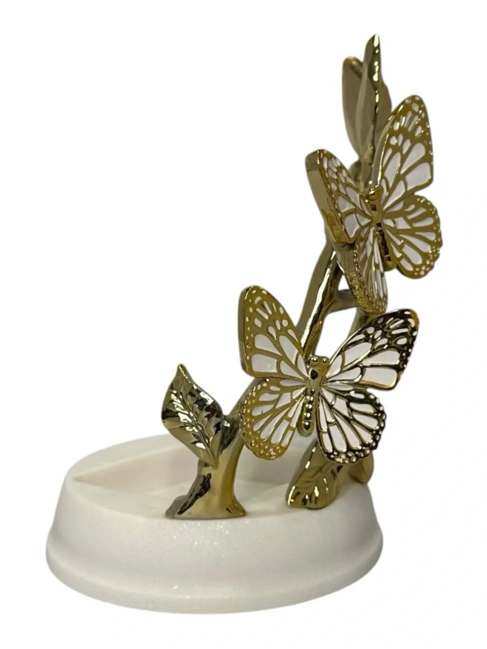Bath and Body Works Butterflies Foaming Soap Holder Sleeve Gold Resin White Base